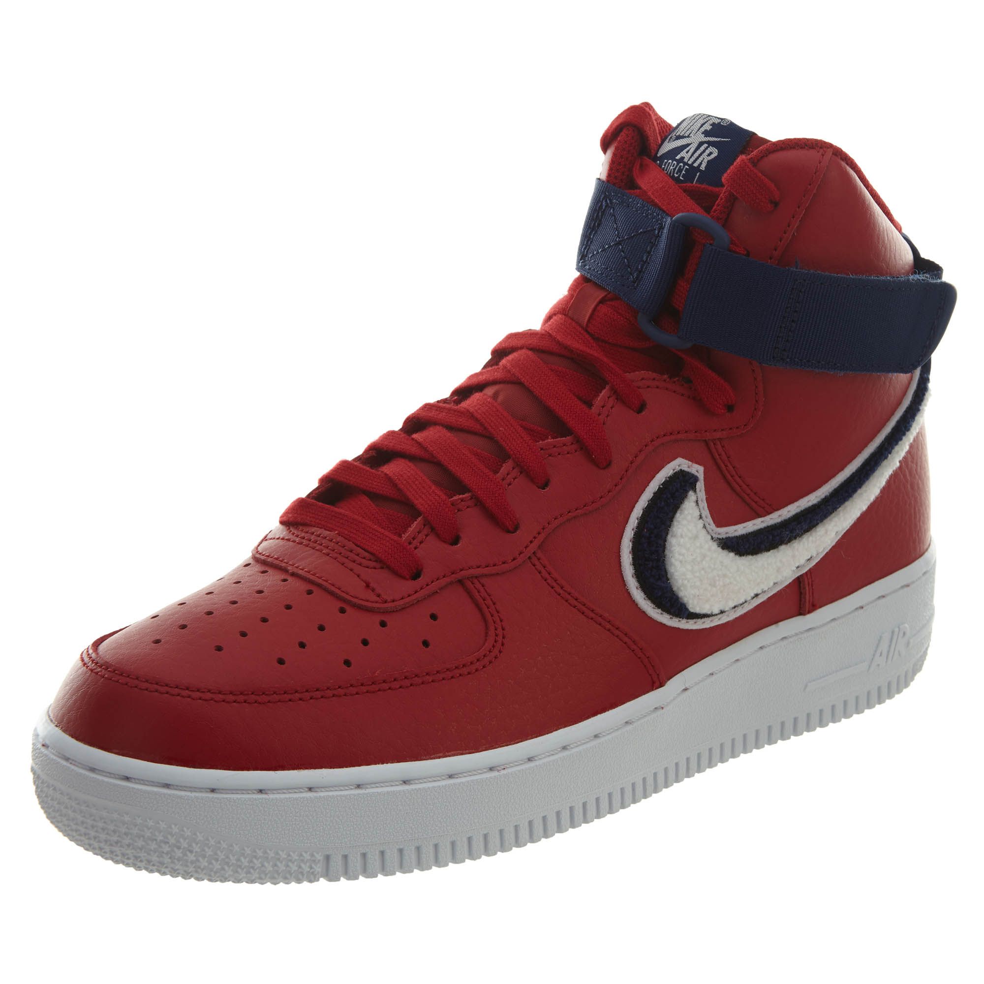 white air forces with red and blue